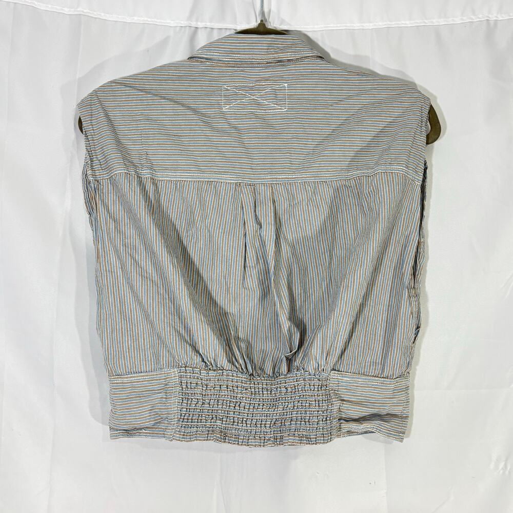 Free People We The Free Cassie Stripe Sleeveless Crop Shirt Blue Tan Medium - Picture 3 of 5
